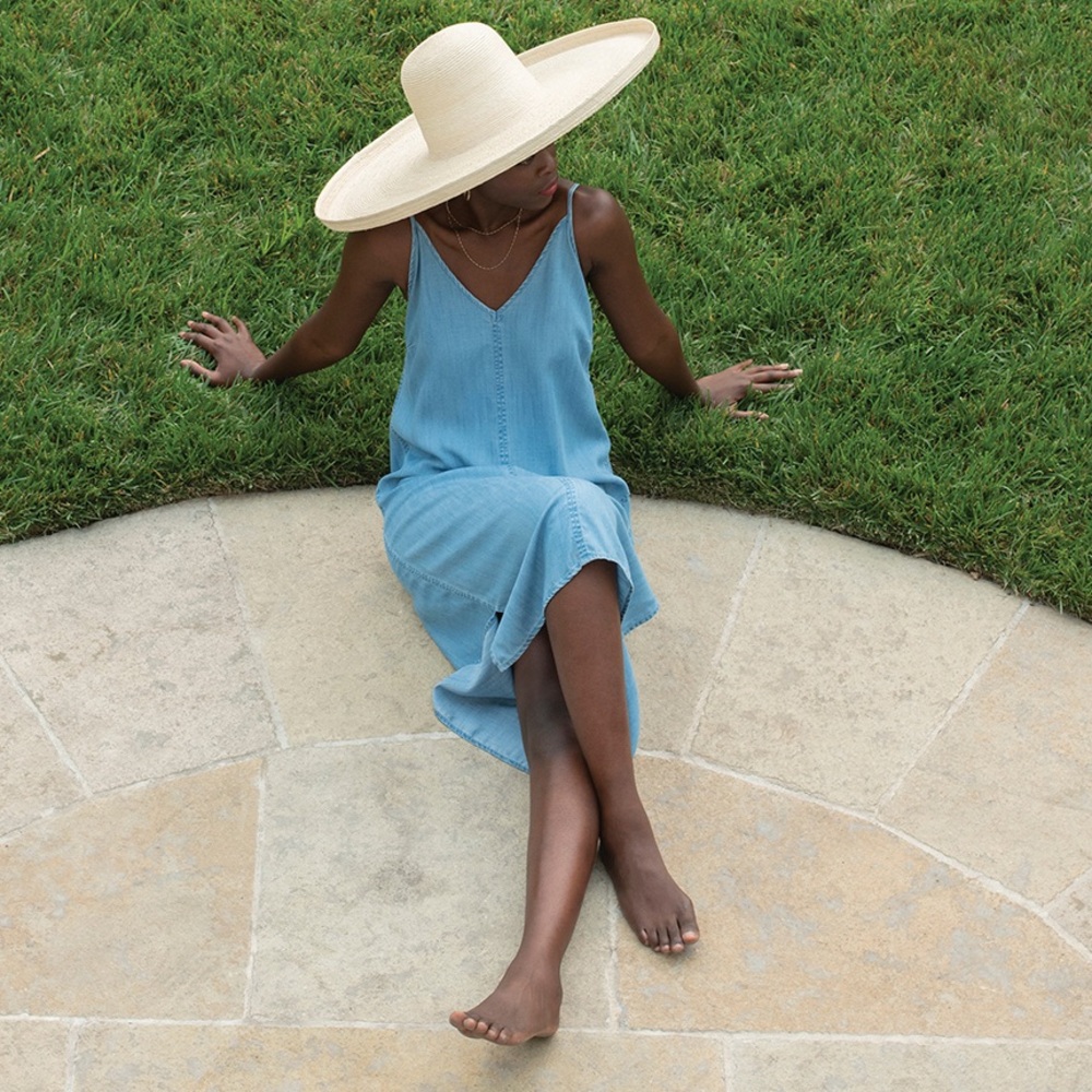 Bi-Coastal Slip Dress Woven by Synergy Organic Blue Denim Maxi Dress Medium wash